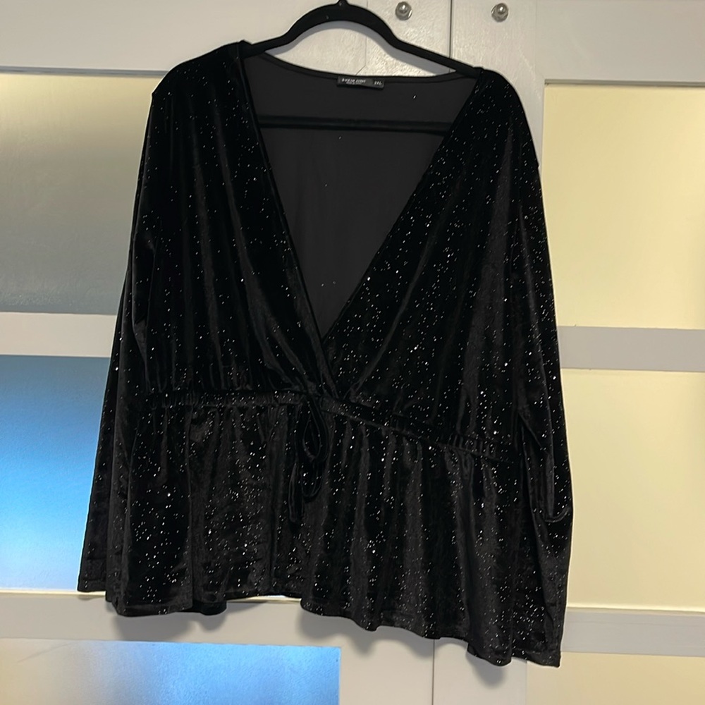 Velvet and Sparkle Top with Deep V and Tie Waste
